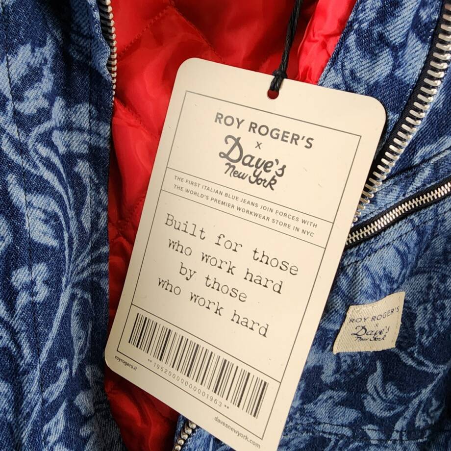 Roy Roger's x Dave's New York Zip Front Lasered Denim Jacket Men's L Blue Floral
