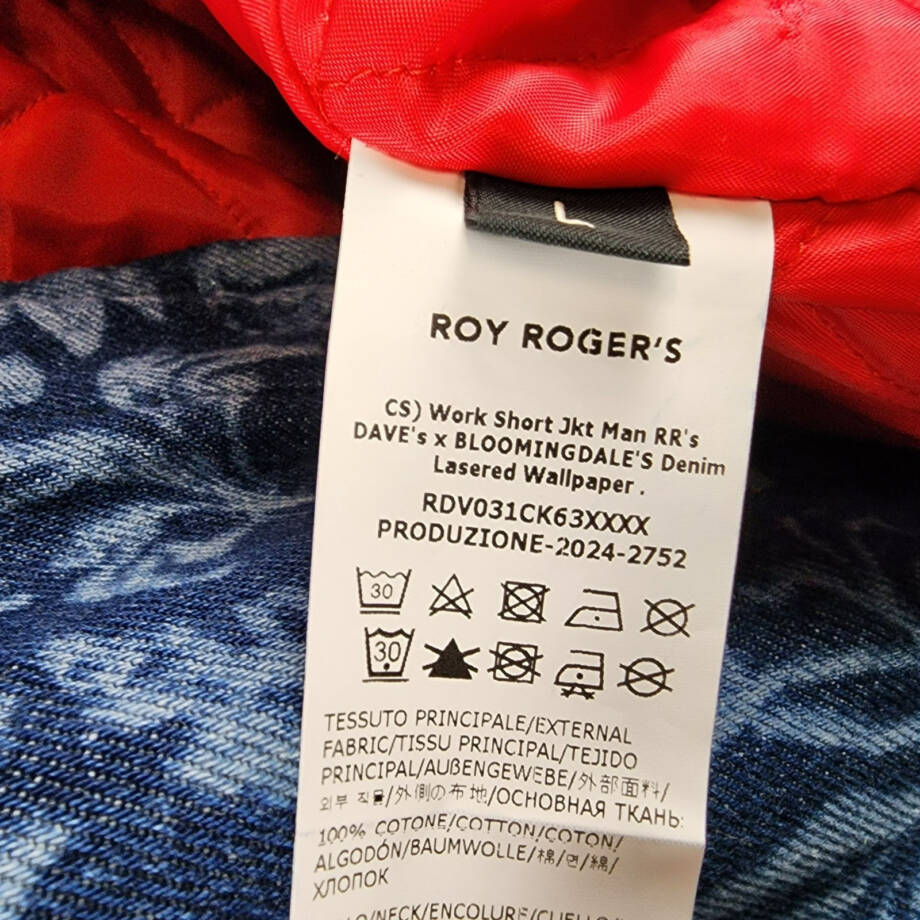 Roy Roger's x Dave's New York Zip Front Lasered Denim Jacket Men's L Blue Floral