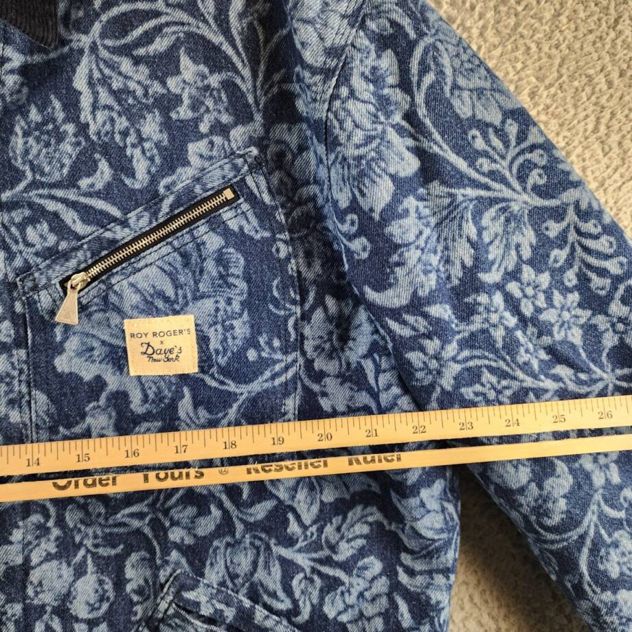 Roy Roger's x Dave's New York Zip Front Lasered Denim Jacket Men's L Blue Floral