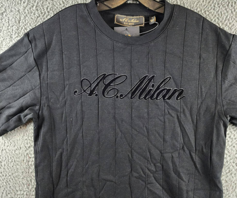 A.C. Milan Monochrome Graphic T-Shirt Men's S Black Crewneck Short Sleeve