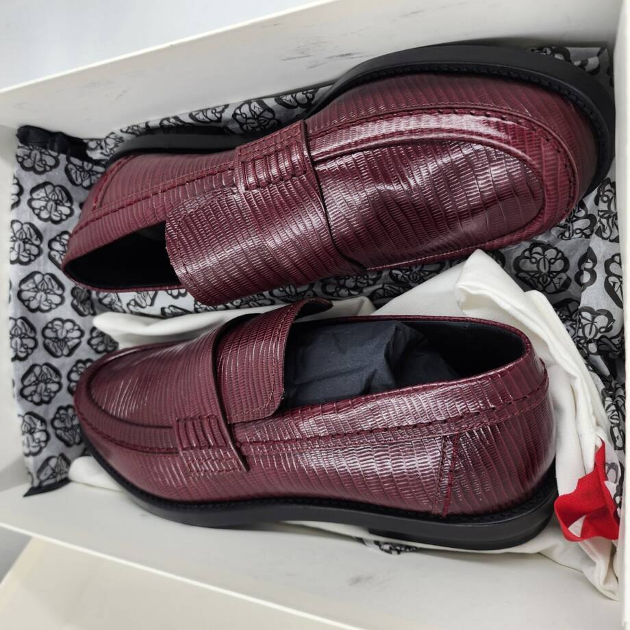 Alexander Mcqueen Croc Embossed Apron Toe Loafers Men's 44/11 US Burgundy