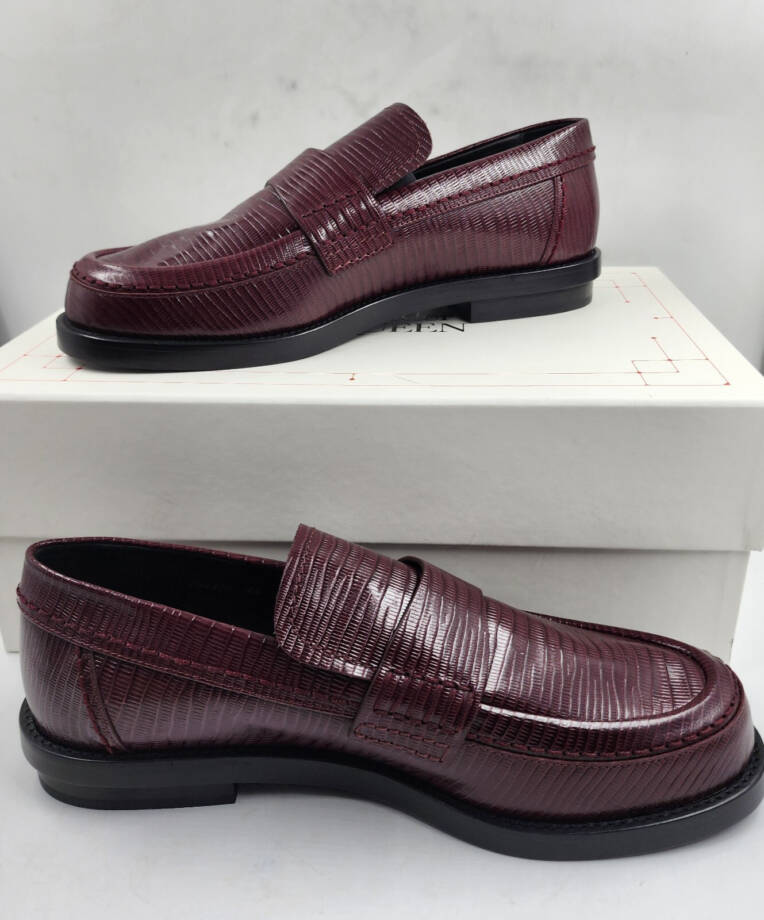 Alexander Mcqueen Croc Embossed Apron Toe Loafers Men's 44/11 US Burgundy