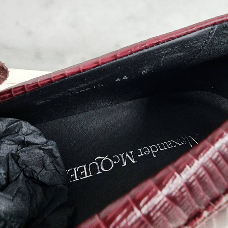 Alexander Mcqueen Croc Embossed Apron Toe Loafers Men's 44/11 US Burgundy