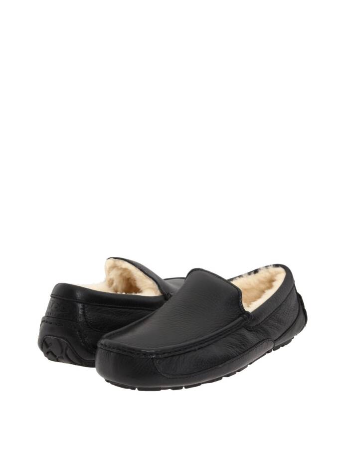 UGG Ascot Shearling Slippers Men's 8 Black Round Toe Solid Slip On
