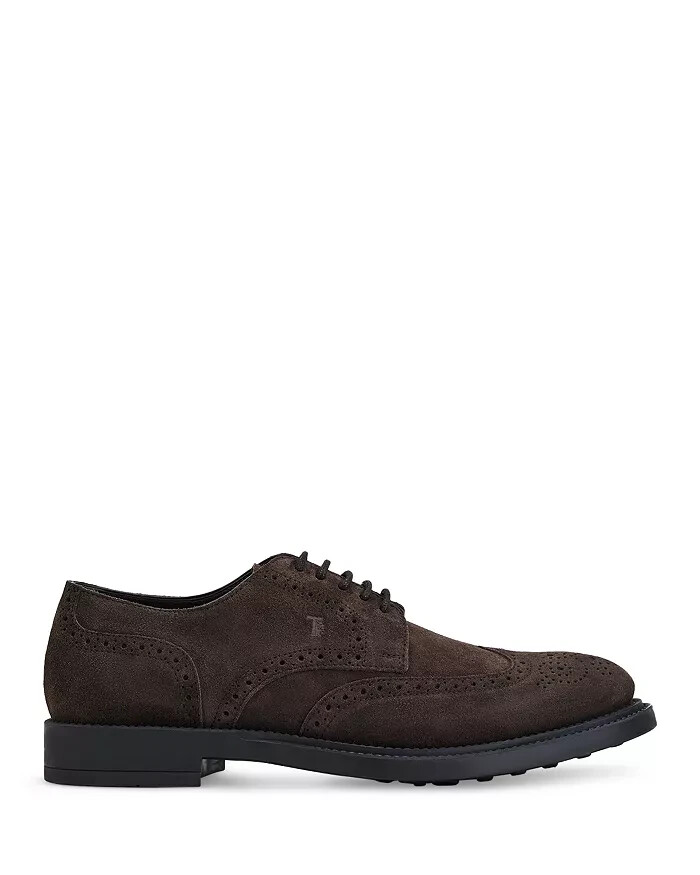 Tod's Bucature Forma Wingtip Derby Dress Shoe Men's 8.5 Dark Brown Lace Up