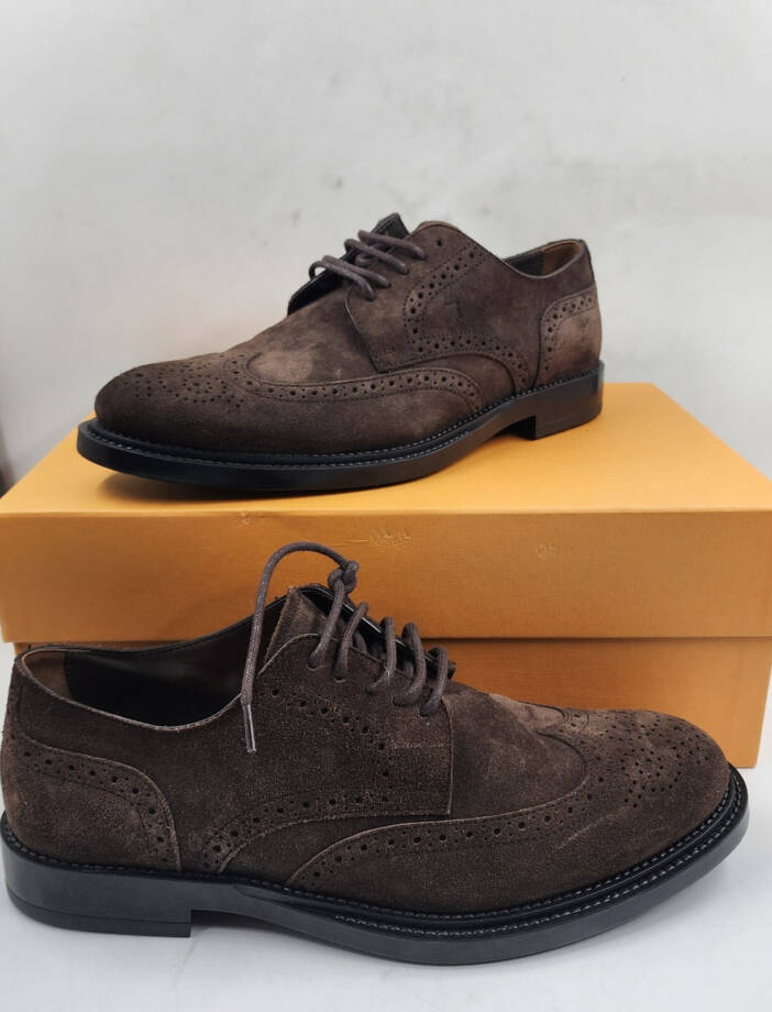 Tod's Bucature Forma Wingtip Derby Dress Shoe Men's 8.5 Dark Brown Lace Up