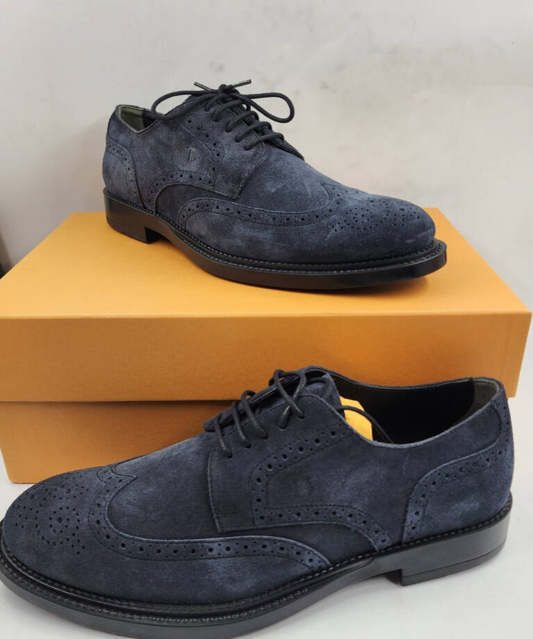 Tod's Bucature Forma Wingtip Derby Dress Shoes Men's 9.5 Navy Lace Up Closure