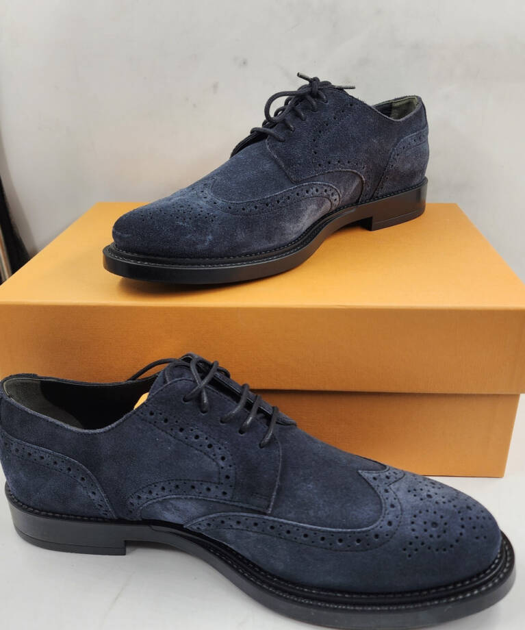 Tod's Bucature Forma Wingtip Derby Dress Shoes Men's 9.5 Navy Lace Up Closure