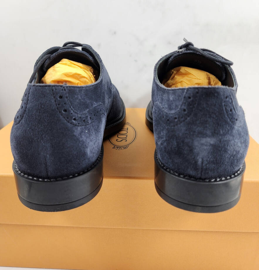 Tod's Bucature Forma Wingtip Derby Dress Shoes Men's 9.5 Navy Lace Up Closure