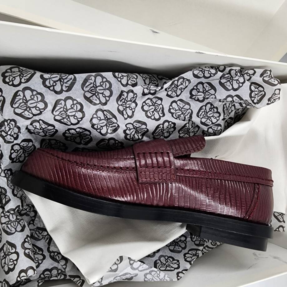 Alexander Mcqueen Croc Embossed Apron Toe Loafers Men's 41/8 US Burgundy