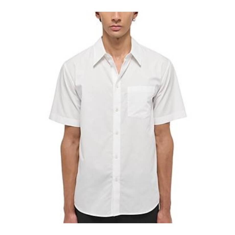 Helmut Lang Button-Front Shirt Men's M White Solid Point Collar Short Sleeve