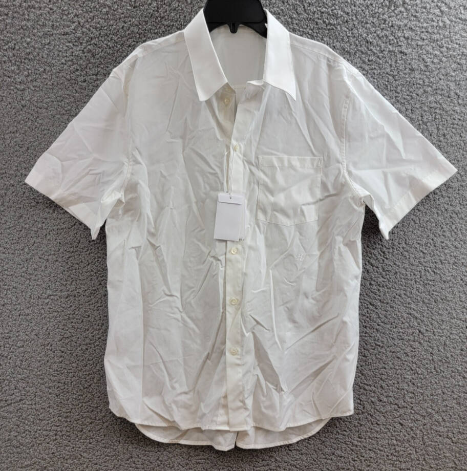 Helmut Lang Button-Front Shirt Men's M White Solid Point Collar Short Sleeve