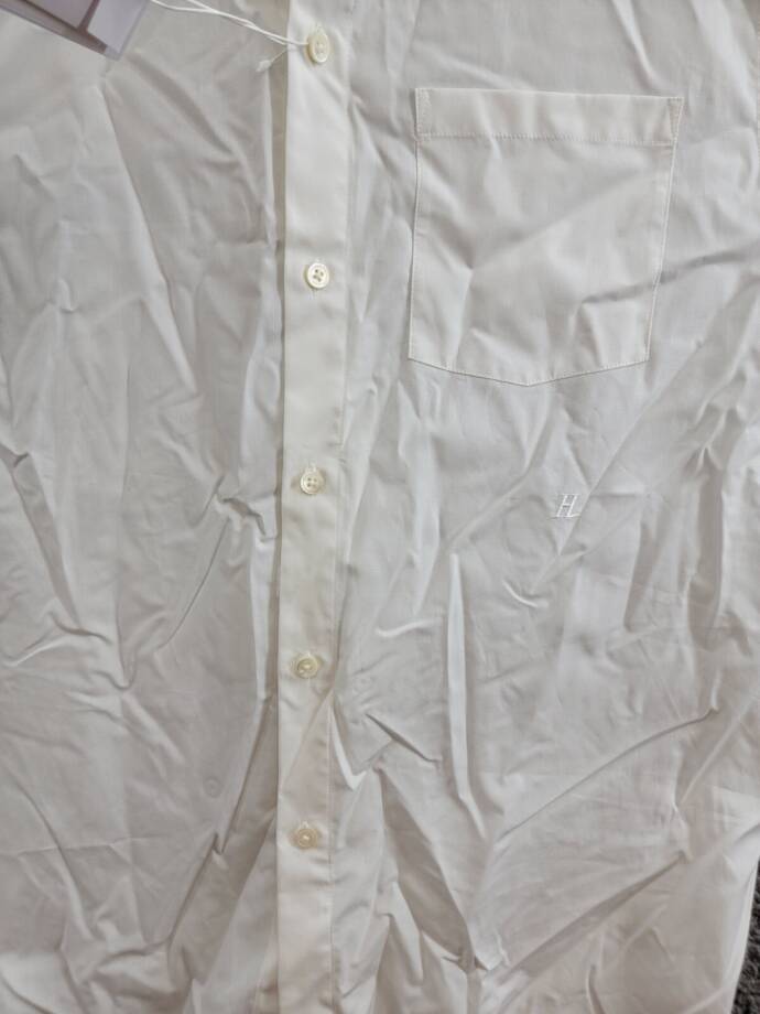 Helmut Lang Button-Front Shirt Men's M White Solid Point Collar Short Sleeve