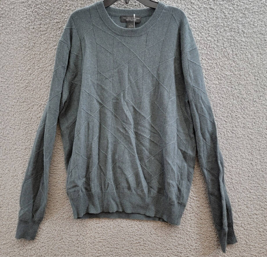 The Men's Store Cashmere Novelty Stitch Crewneck Sweater Men's L Slate Green