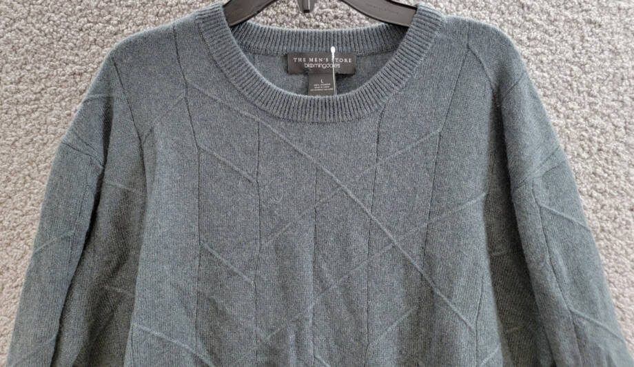 The Men's Store Cashmere Novelty Stitch Crewneck Sweater Men's L Slate Green