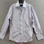 David Donahue Trim Fit Micro Dobby Dress Shirt Men's 15 32/33 Navy/White L/S