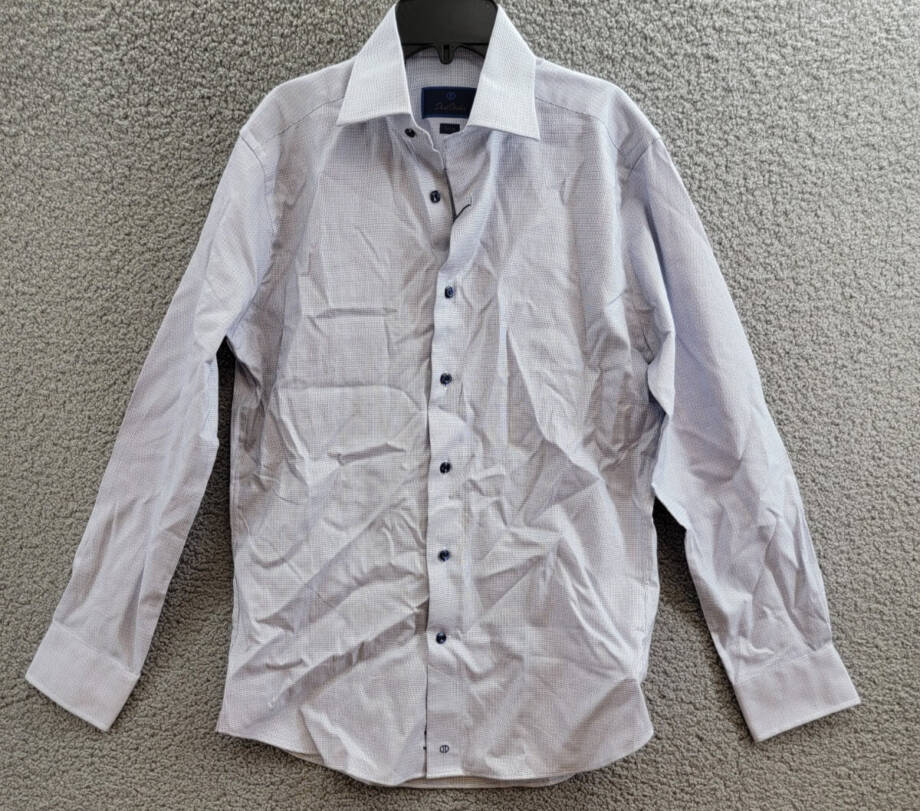 David Donahue Trim Fit Micro Dobby Dress Shirt Men's 15 32/33 Navy/White L/S