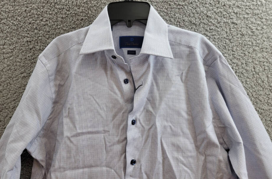 David Donahue Trim Fit Micro Dobby Dress Shirt Men's 15 32/33 Navy/White L/S