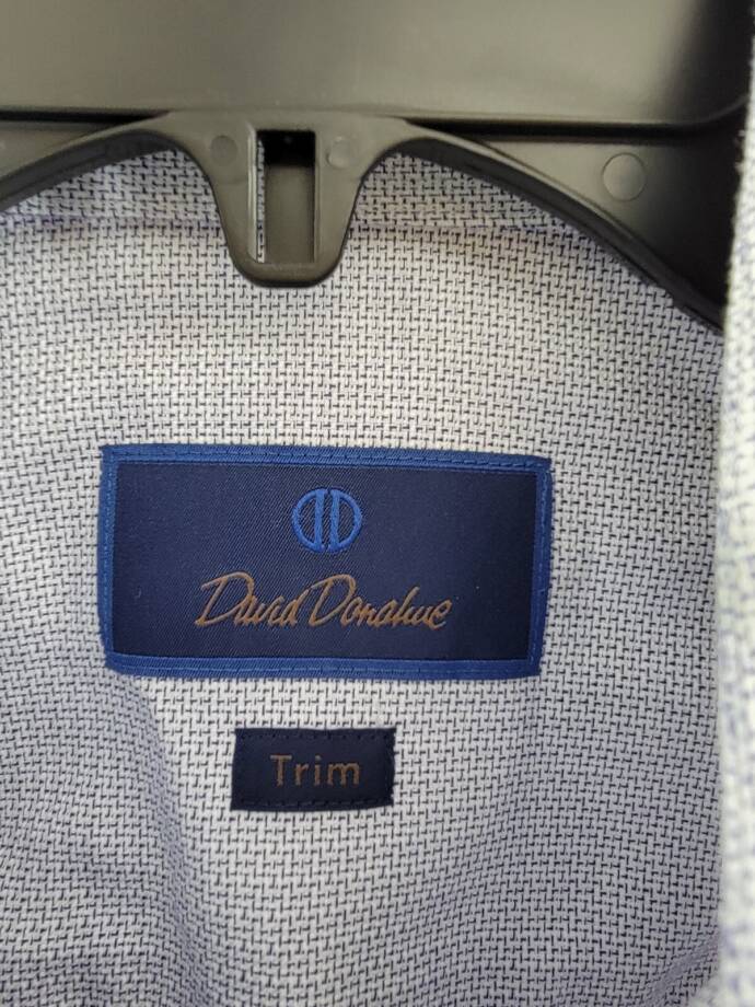 David Donahue Trim Fit Micro Dobby Dress Shirt Men's 15 32/33 Navy/White L/S
