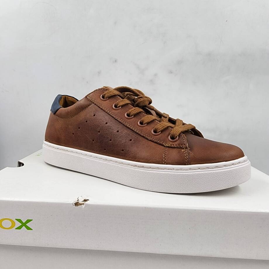 GEOX Nashik Garçon Low Cut Sneaker Boys 37 Cognac/Navy Lace And Zip Closure