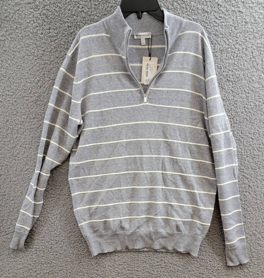 Peter Millar Crown Eastham Striped Wool Blend Sweater Men's S British Grey L/S