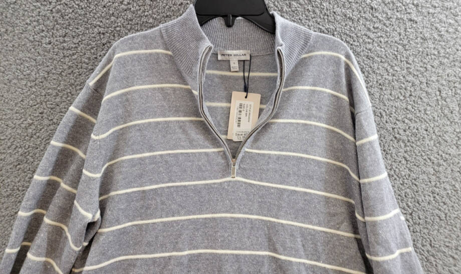 Peter Millar Crown Eastham Striped Wool Blend Sweater Men's S British Grey L/S