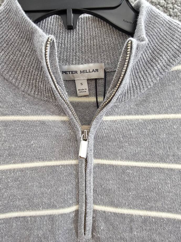 Peter Millar Crown Eastham Striped Wool Blend Sweater Men's S British Grey L/S