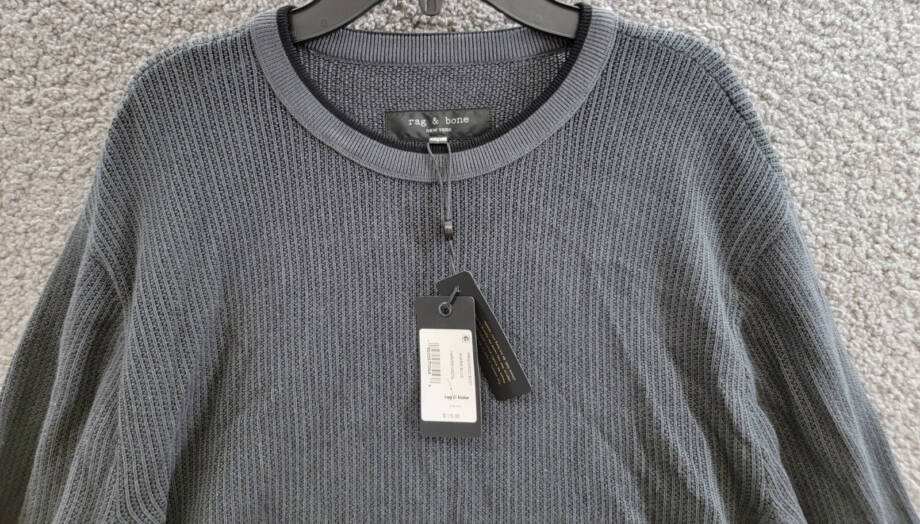 Rag & Bone Harvey Crew Sweater Men's Large Shark Blue Long Sleeve Pullover