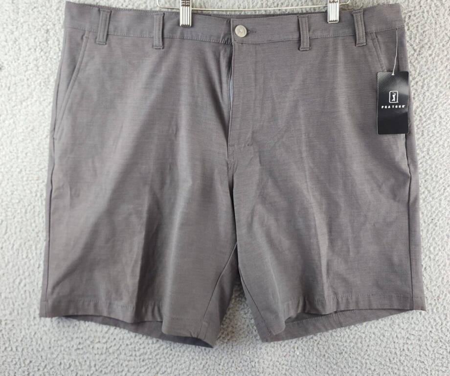PGA TOUR Flat Front Horizontal Textured Golf Short Men's 42 Dark Grey Heather