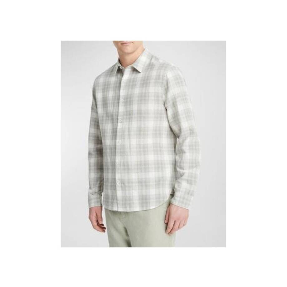 Vince Salton Plaid Shirt Men's XXL Alabaster Long Sleeve Button Closure