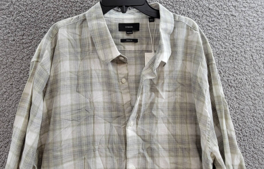 Vince Salton Plaid Shirt Men's XXL Alabaster Long Sleeve Button Closure