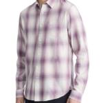 Vince Mirage Plaid Classic Fit Shirt Men's L Purple Front Pockets Button Closure