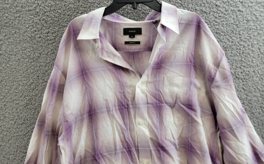 Vince Mirage Plaid Classic Fit Shirt Men's L Purple Front Pockets Button Closure