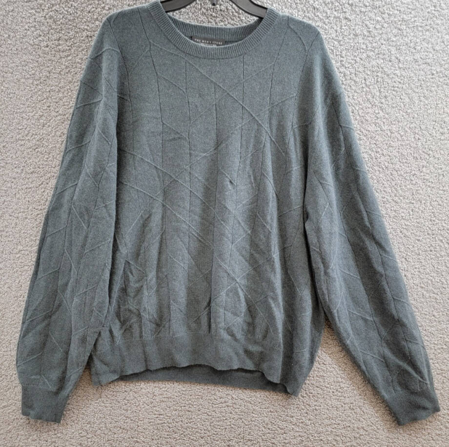 The Men's Store Cashmere Novelty Stitch Crewneck Sweater Men's XXL Slate Green