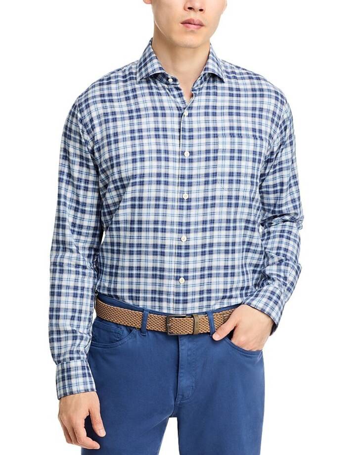 Peter Millar Brooks Summer Soft Sport Shirt Men's M Galaxy Button Closure L/S