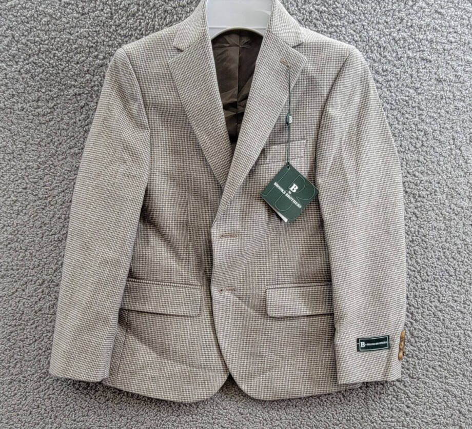 B by Brooks Brothers Classic Stretch Jacket Big Boys 8R Brown/Cream Notch Lapel