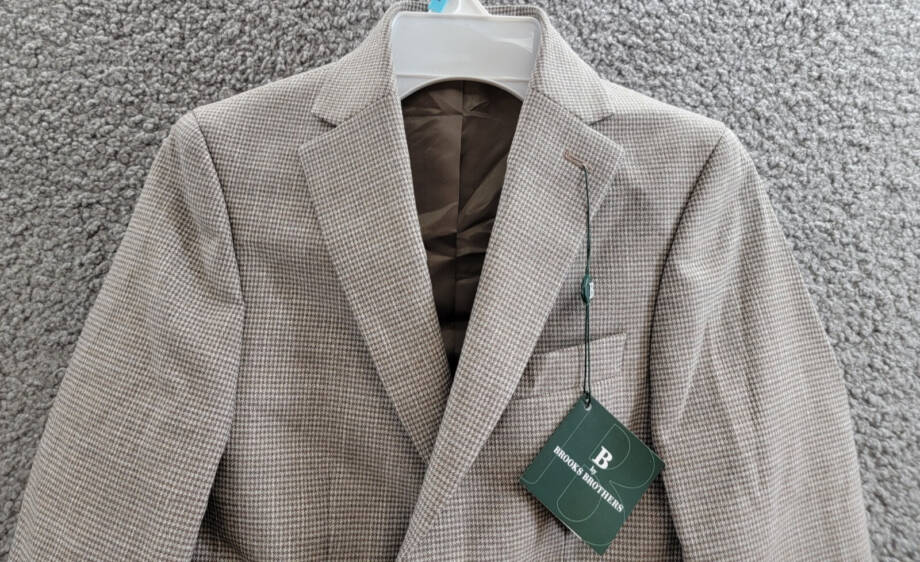 B by Brooks Brothers Classic Stretch Jacket Big Boys 8R Brown/Cream Notch Lapel