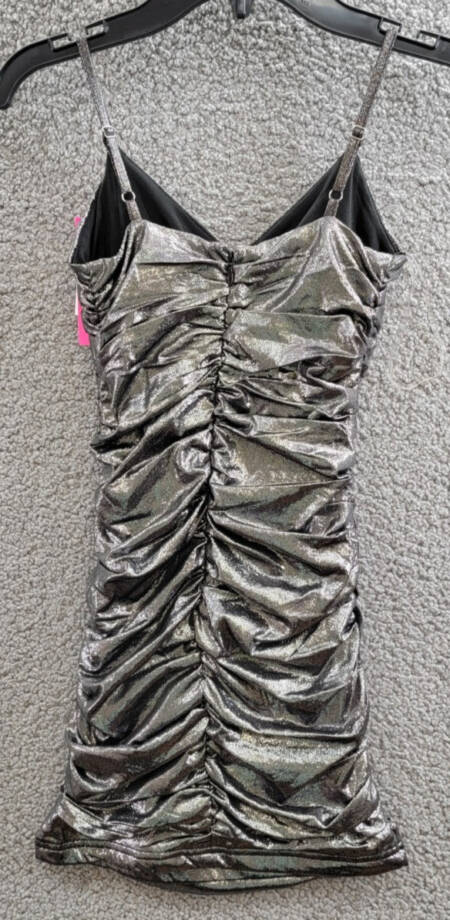 With Jules Metallic Ruched Mini Dress Big Girls S Black Surplice Neck Back Zip