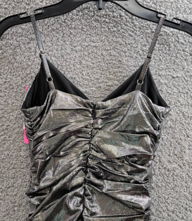 With Jules Metallic Ruched Mini Dress Big Girls S Black Surplice Neck Back Zip