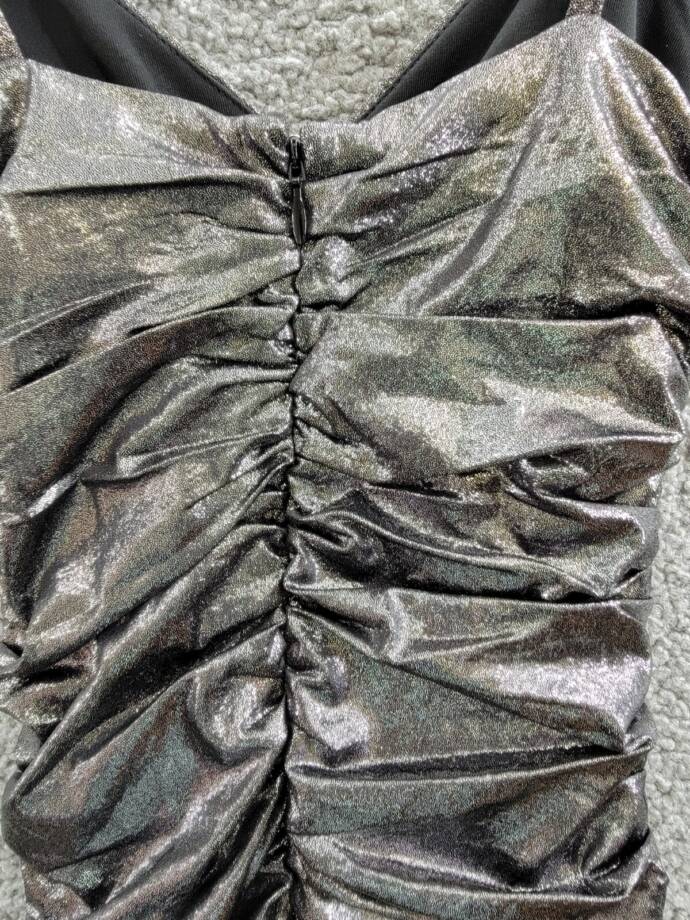 With Jules Metallic Ruched Mini Dress Big Girls S Black Surplice Neck Back Zip