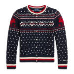 Polo Ralph Lauren Snowflake Cardigan Girls' 2 Navy Multi Crewneck Front Button