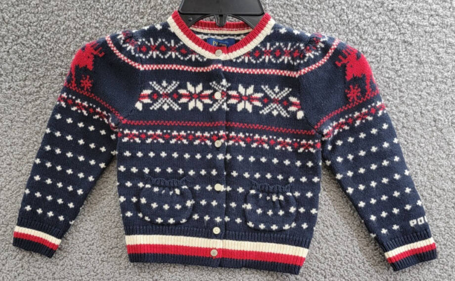 Polo Ralph Lauren Snowflake Cardigan Girls' 2 Navy Multi Crewneck Front Button