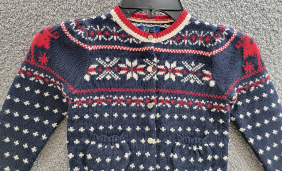 Polo Ralph Lauren Snowflake Cardigan Girls' 2 Navy Multi Crewneck Front Button