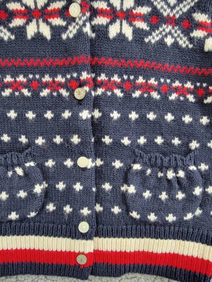 Polo Ralph Lauren Snowflake Cardigan Girls' 2 Navy Multi Crewneck Front Button