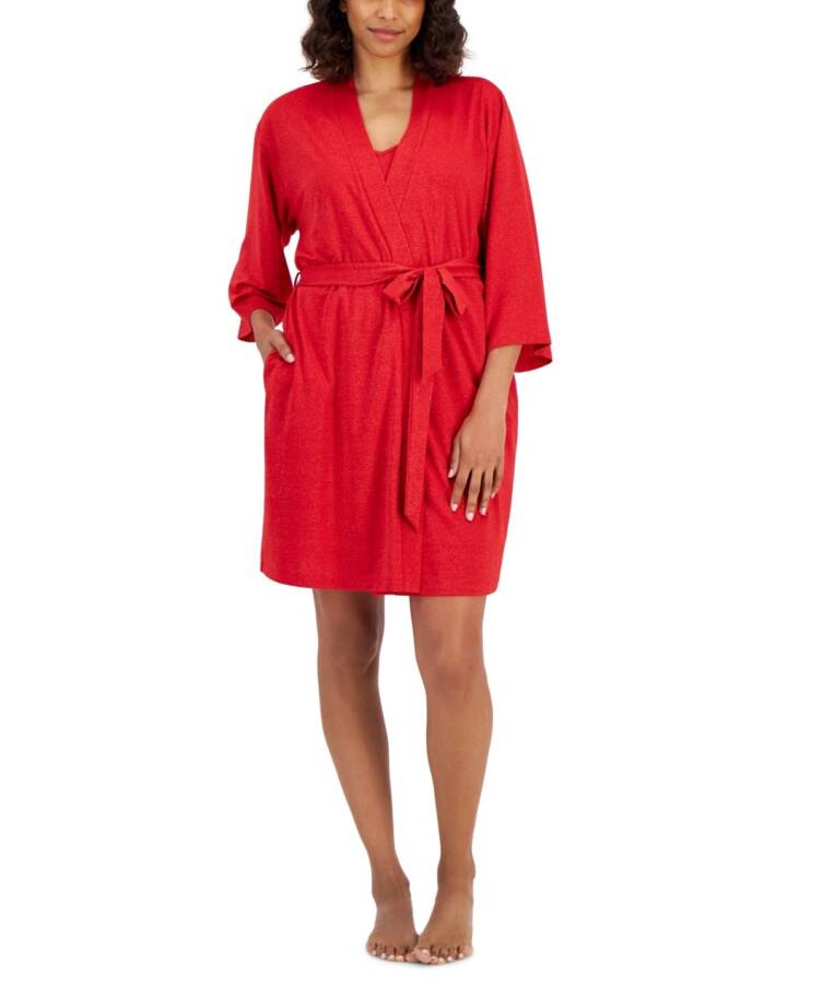 INC International Concepts 2Pc Sparkle Robe & Chemise Womens XS Infrared Sparkle