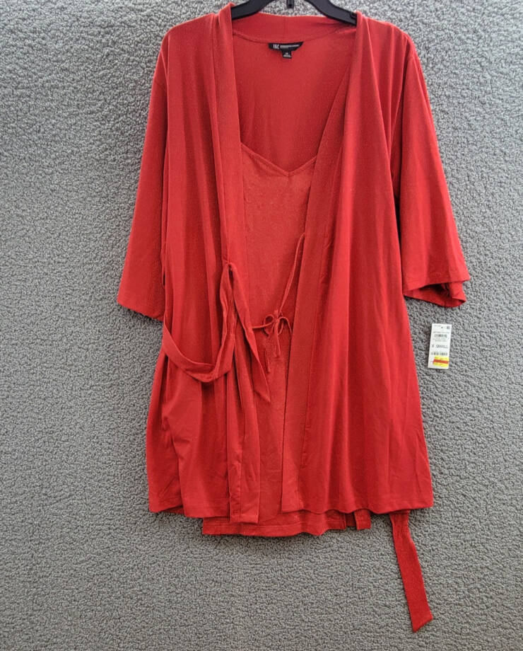 INC International Concepts 2Pc Sparkle Robe & Chemise Womens XS Infrared Sparkle