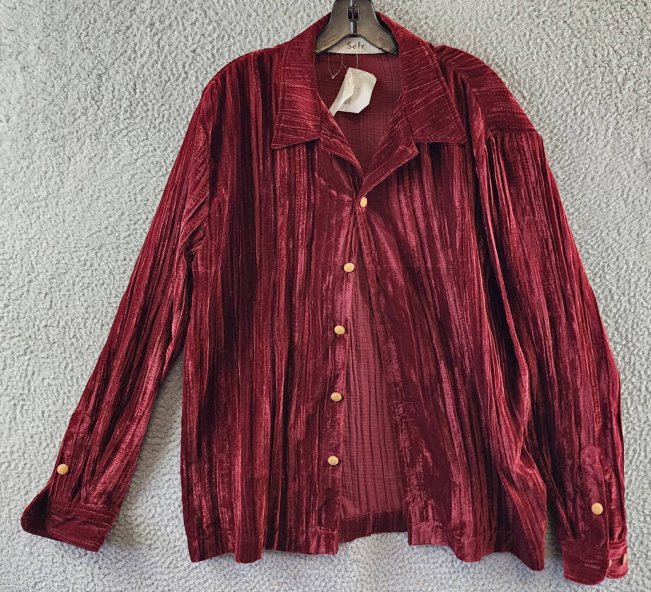 Sefr Lou Velvet Shirt Jacket Women's Medium Red Long Sleeve Button Closure