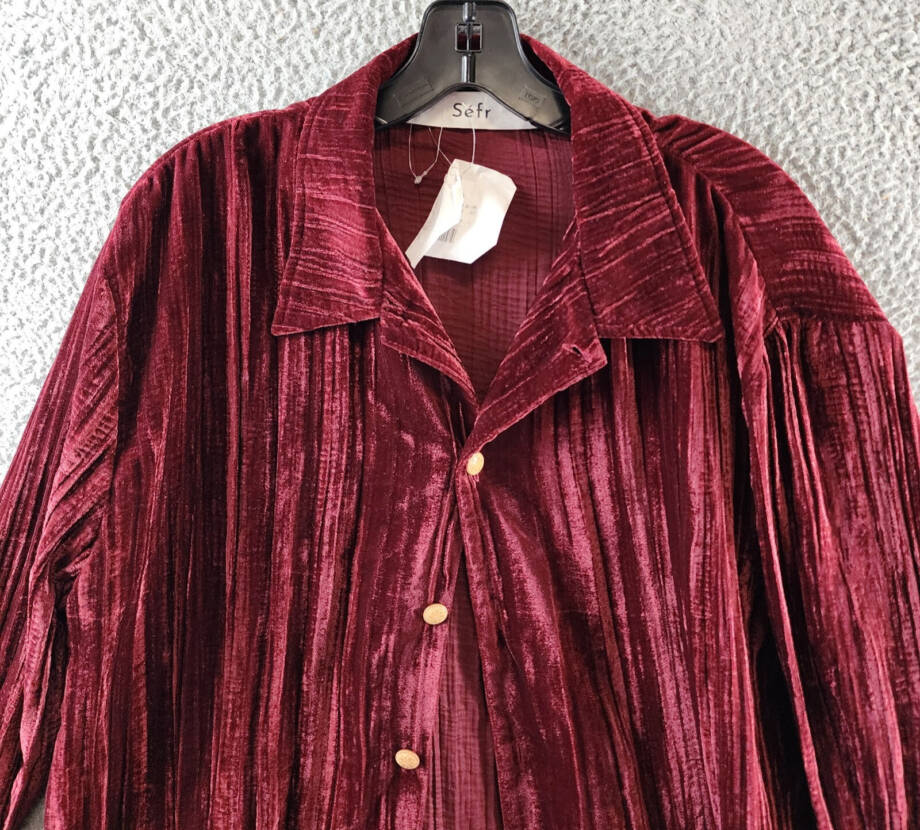 Sefr Lou Velvet Shirt Jacket Women's Medium Red Long Sleeve Button Closure