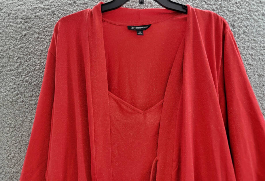 INC International Concepts 2Pc Sparkle Robe & Chemise Womens XS Infrared Sparkle