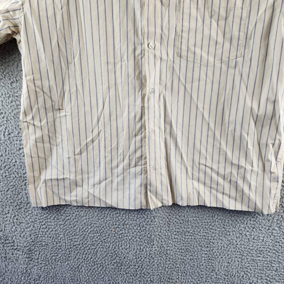 John Elliott Printed Poplin Short Sleeve Shirt Men's L Tan/Blue Button Closure
